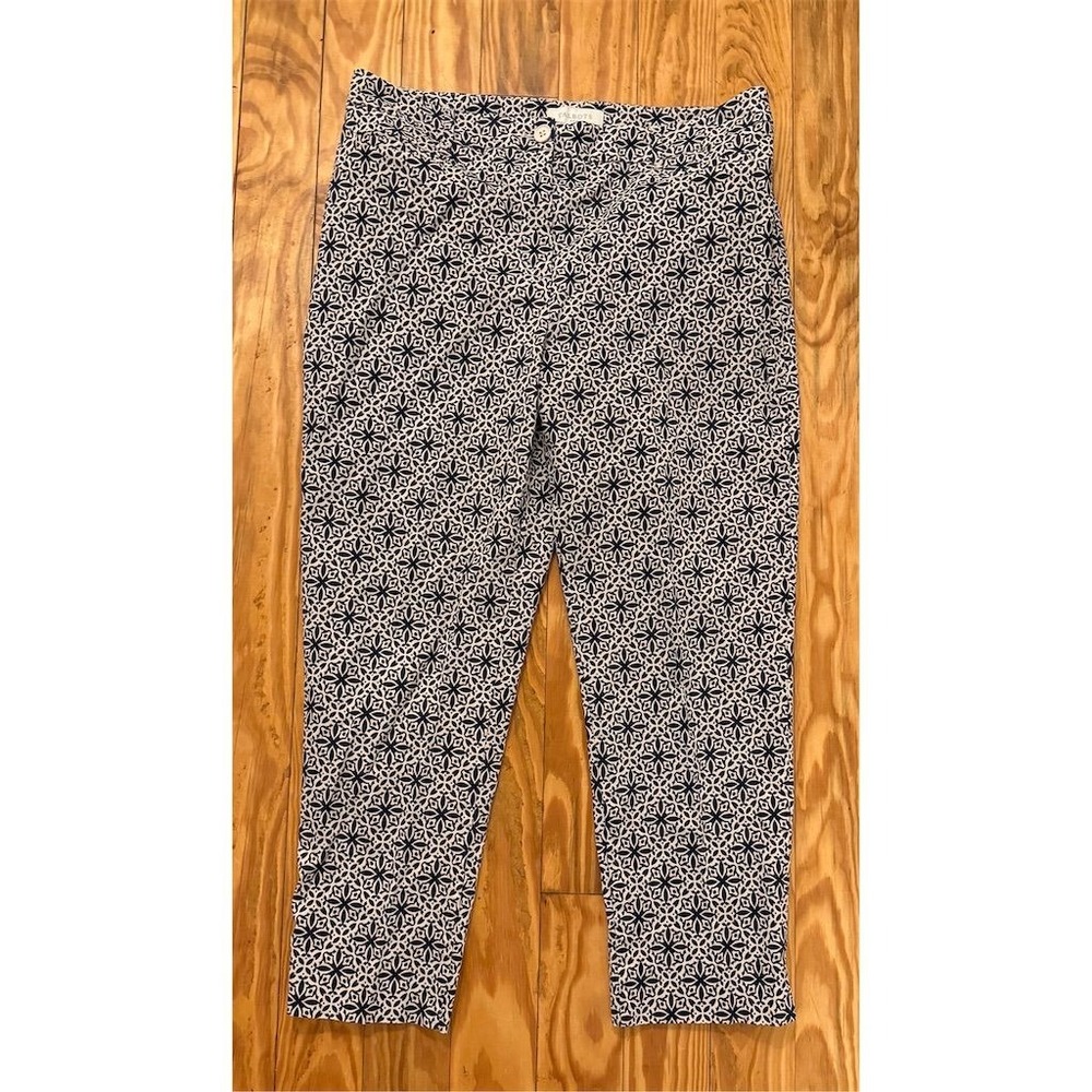 Talbots Women's Size 12 Black Geometric Crop Pants Scalloped Hem office siren
